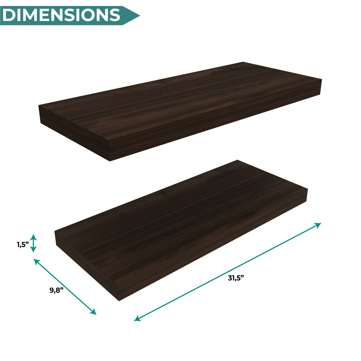 TUHOME Ecco 31.5-Inch Floating Shelves Set of Two with Hidden Brackets, Modern Wall-Mounted Shelves for Bedroom, Bathroom or Living Room Décor, Minimalist Display and Storage Solution for Books, Photos and Accessories