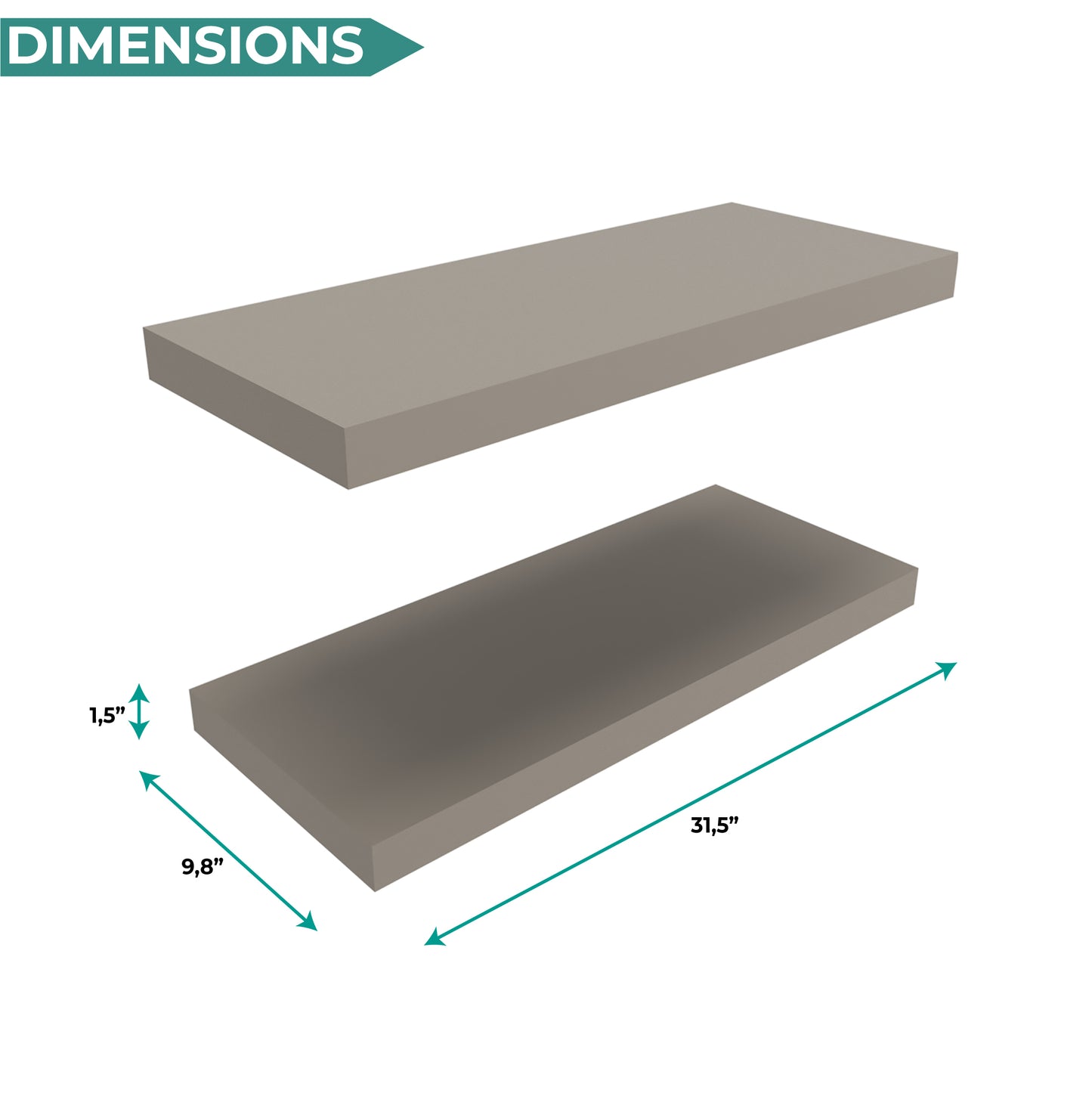 TUHOME Ecco 31.5-Inch Floating Shelves Set of Two with Hidden Brackets, Modern Wall-Mounted Shelves for Bedroom, Bathroom or Living Room Décor, Minimalist Display and Storage Solution for Books, Photos and Accessories