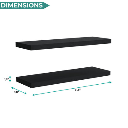 TUHOME Ecco 31.5-Inch Floating Shelves Set of Two with Hidden Brackets, Modern Wall-Mounted Shelves for Bedroom, Bathroom or Living Room Décor, Minimalist Display and Storage Solution for Books, Photos and Accessories