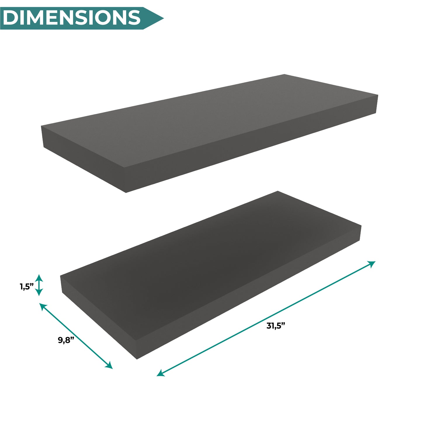 TUHOME Ecco 31.5-Inch Floating Shelves Set of Two with Hidden Brackets, Modern Wall-Mounted Shelves for Bedroom, Bathroom or Living Room Décor, Minimalist Display and Storage Solution for Books, Photos and Accessories