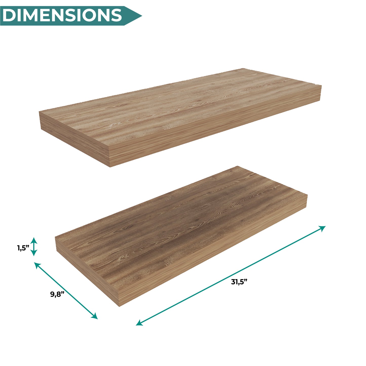 TUHOME Ecco 31.5-Inch Floating Shelves Set of Two with Hidden Brackets, Modern Wall-Mounted Shelves for Bedroom, Bathroom or Living Room Décor, Minimalist Display and Storage Solution for Books, Photos and Accessories