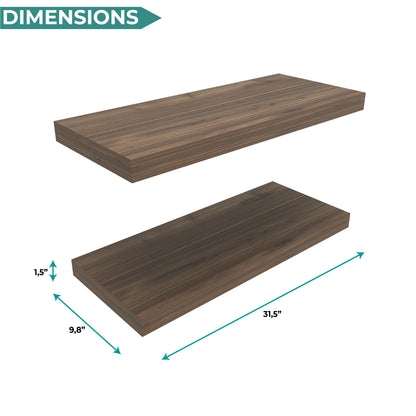 TUHOME Ecco 31.5-Inch Floating Shelves Set of Two with Hidden Brackets, Modern Wall-Mounted Shelves for Bedroom, Bathroom or Living Room Décor, Minimalist Display and Storage Solution for Books, Photos and Accessories