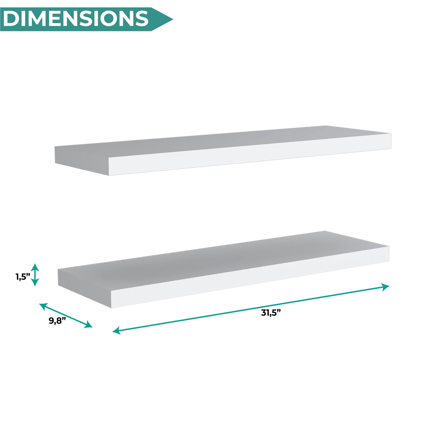 TUHOME Ecco 31.5-Inch Floating Shelves Set of Two with Hidden Brackets, Modern Wall-Mounted Shelves for Bedroom, Bathroom or Living Room Décor, Minimalist Display and Storage Solution for Books, Photos and Accessories