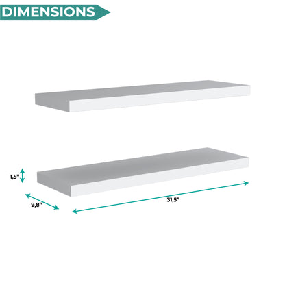 TUHOME Ecco 31.5-Inch Floating Shelves Set of Two with Hidden Brackets, Modern Wall-Mounted Shelves for Bedroom, Bathroom or Living Room Décor, Minimalist Display and Storage Solution for Books, Photos and Accessories