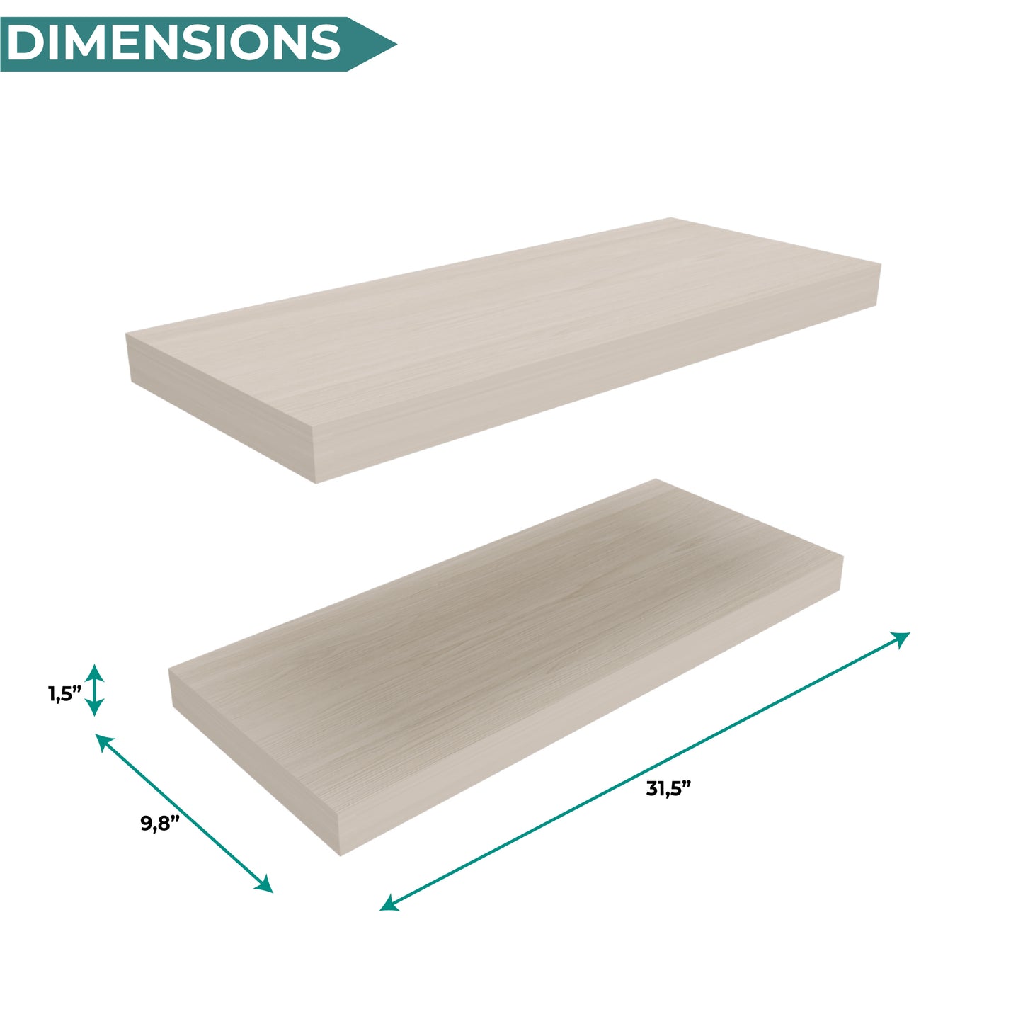 TUHOME Ecco 31.5-Inch Floating Shelves Set of Two with Hidden Brackets, Modern Wall-Mounted Shelves for Bedroom, Bathroom or Living Room Décor, Minimalist Display and Storage Solution for Books, Photos and Accessories