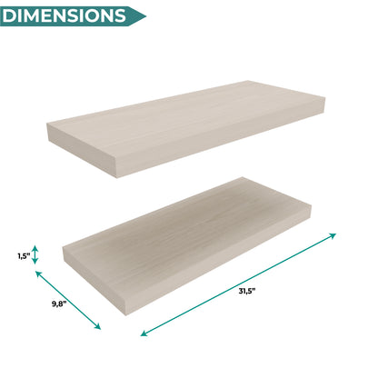 TUHOME Ecco 31.5-Inch Floating Shelves Set of Two with Hidden Brackets, Modern Wall-Mounted Shelves for Bedroom, Bathroom or Living Room Décor, Minimalist Display and Storage Solution for Books, Photos and Accessories