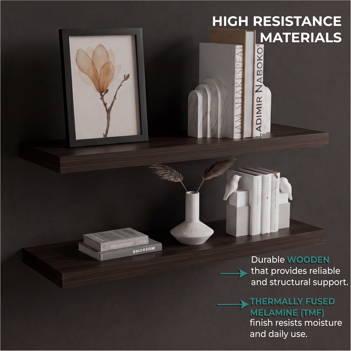 TUHOME Ecco 31.5-Inch Floating Shelves Set of Two with Hidden Brackets, Modern Wall-Mounted Shelves for Bedroom, Bathroom or Living Room Décor, Minimalist Display and Storage Solution for Books, Photos and Accessories