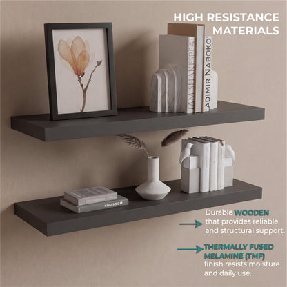 TUHOME Ecco 31.5-Inch Floating Shelves Set of Two with Hidden Brackets, Modern Wall-Mounted Shelves for Bedroom, Bathroom or Living Room Décor, Minimalist Display and Storage Solution for Books, Photos and Accessories