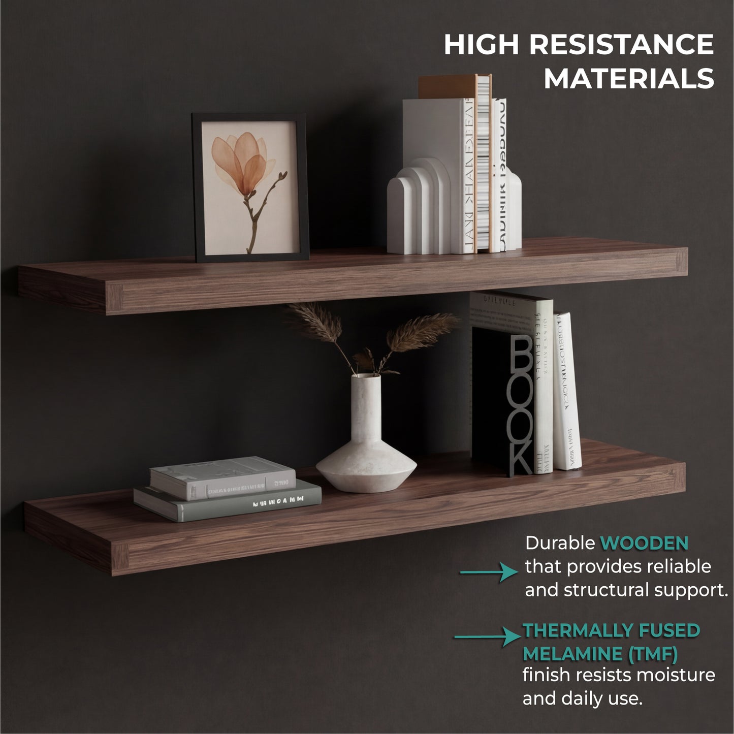 TUHOME Ecco 31.5-Inch Floating Shelves Set of Two with Hidden Brackets, Modern Wall-Mounted Shelves for Bedroom, Bathroom or Living Room Décor, Minimalist Display and Storage Solution for Books, Photos and Accessories