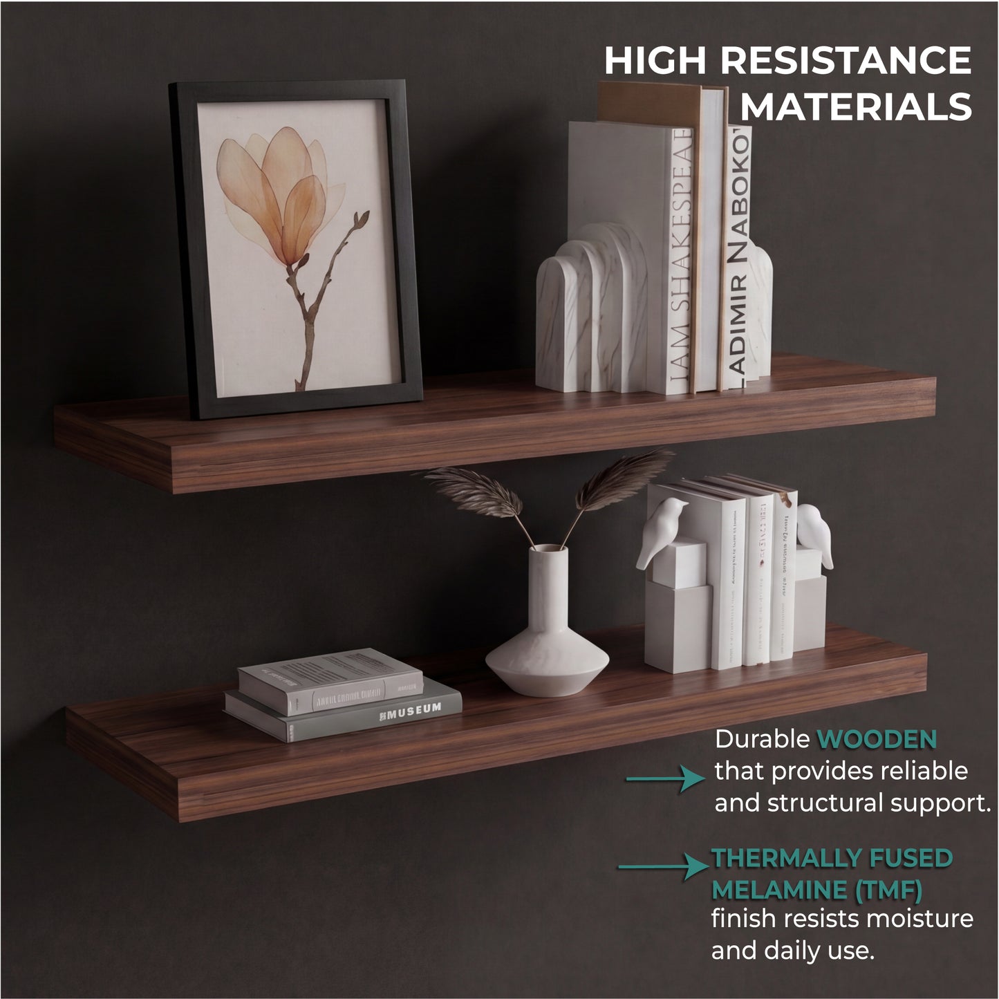 TUHOME Ecco 31.5-Inch Floating Shelves Set of Two with Hidden Brackets, Modern Wall-Mounted Shelves for Bedroom, Bathroom or Living Room Décor, Minimalist Display and Storage Solution for Books, Photos and Accessories