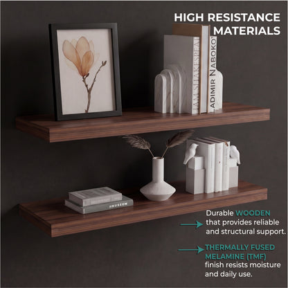 TUHOME Ecco 31.5-Inch Floating Shelves Set of Two with Hidden Brackets, Modern Wall-Mounted Shelves for Bedroom, Bathroom or Living Room Décor, Minimalist Display and Storage Solution for Books, Photos and Accessories