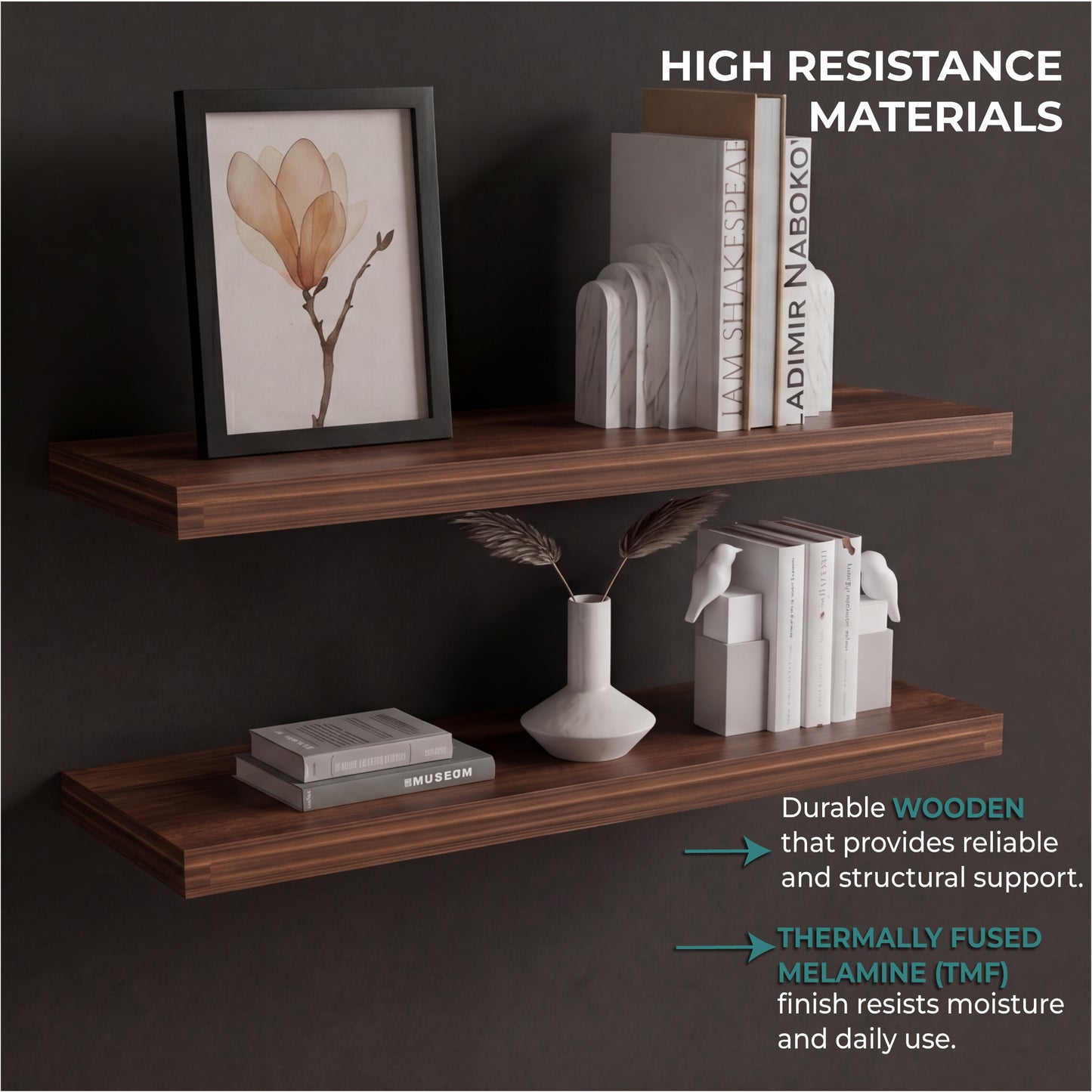 TUHOME Ecco 31.5-Inch Floating Shelves Set of Two with Hidden Brackets, Modern Wall-Mounted Shelves for Bedroom, Bathroom or Living Room Décor, Minimalist Display and Storage Solution for Books, Photos and Accessories
