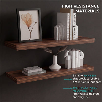 TUHOME Ecco 31.5-Inch Floating Shelves Set of Two with Hidden Brackets, Modern Wall-Mounted Shelves for Bedroom, Bathroom or Living Room Décor, Minimalist Display and Storage Solution for Books, Photos and Accessories