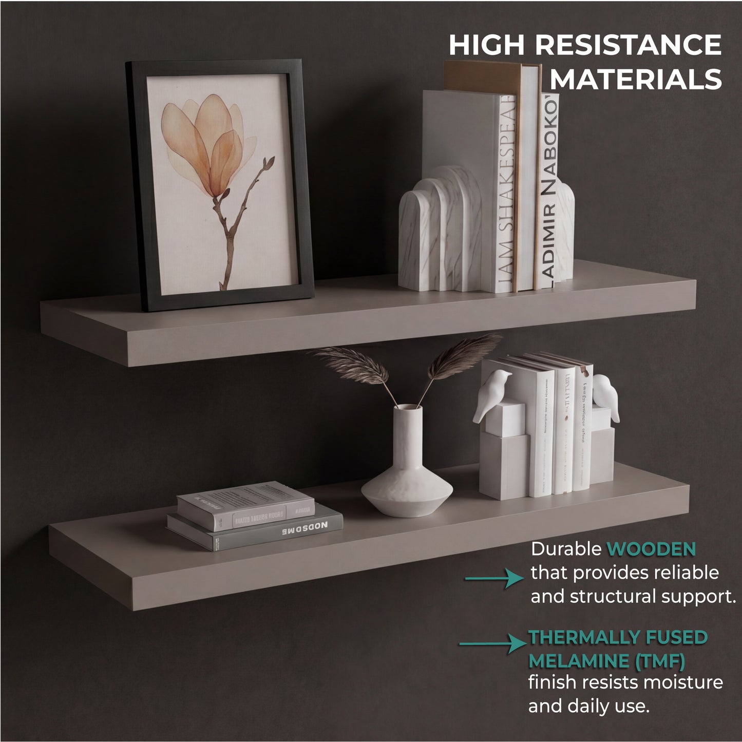 TUHOME Ecco 31.5-Inch Floating Shelves Set of Two with Hidden Brackets, Modern Wall-Mounted Shelves for Bedroom, Bathroom or Living Room Décor, Minimalist Display and Storage Solution for Books, Photos and Accessories