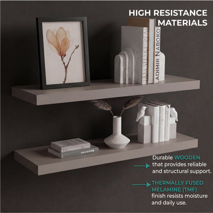 TUHOME Ecco 31.5-Inch Floating Shelves Set of Two with Hidden Brackets, Modern Wall-Mounted Shelves for Bedroom, Bathroom or Living Room Décor, Minimalist Display and Storage Solution for Books, Photos and Accessories