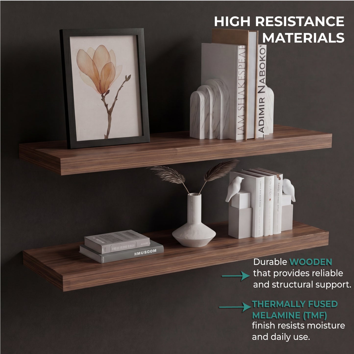 TUHOME Ecco 31.5-Inch Floating Shelves Set of Two with Hidden Brackets, Modern Wall-Mounted Shelves for Bedroom, Bathroom or Living Room Décor, Minimalist Display and Storage Solution for Books, Photos and Accessories