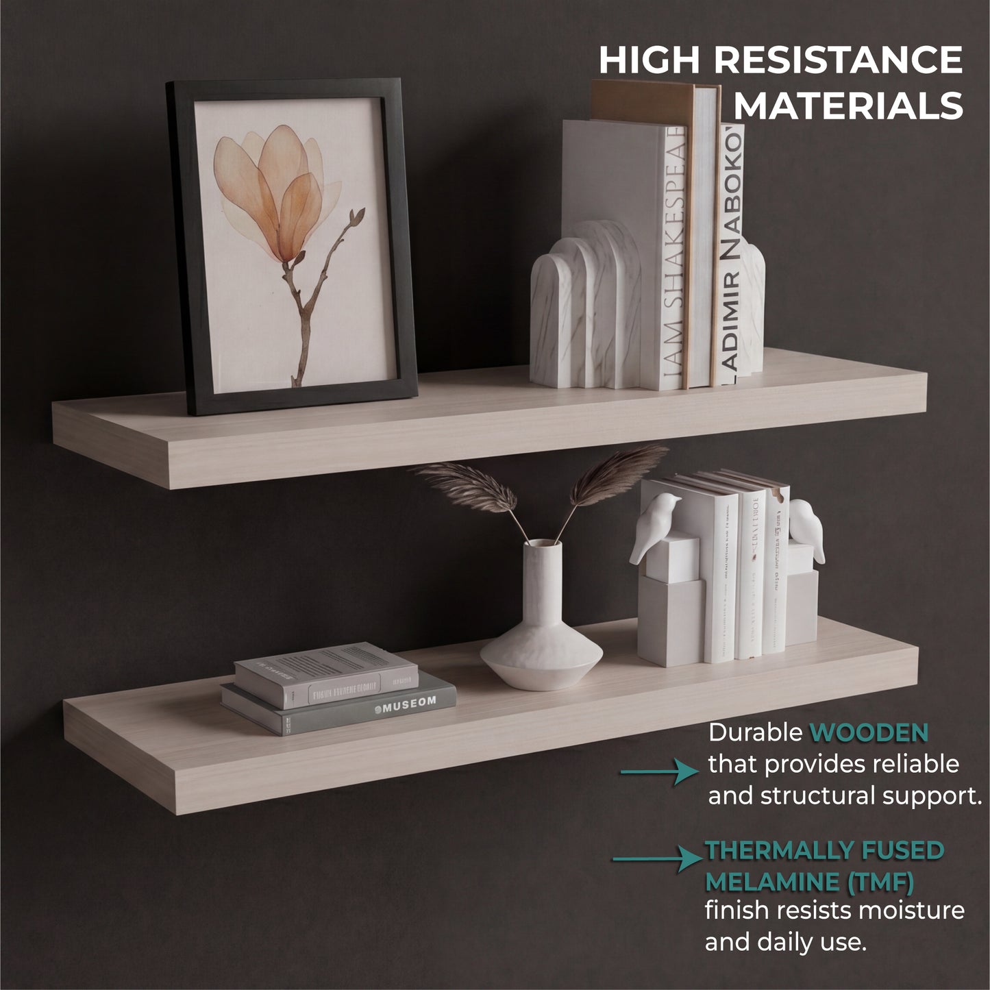 TUHOME Ecco 31.5-Inch Floating Shelves Set of Two with Hidden Brackets, Modern Wall-Mounted Shelves for Bedroom, Bathroom or Living Room Décor, Minimalist Display and Storage Solution for Books, Photos and Accessories