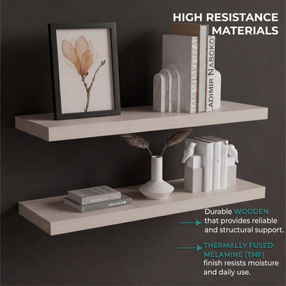 TUHOME Ecco 31.5-Inch Floating Shelves Set of Two with Hidden Brackets, Modern Wall-Mounted Shelves for Bedroom, Bathroom or Living Room Décor, Minimalist Display and Storage Solution for Books, Photos and Accessories