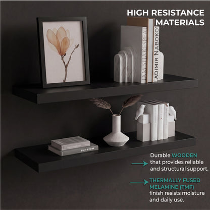 TUHOME Ecco 31.5-Inch Floating Shelves Set of Two with Hidden Brackets, Modern Wall-Mounted Shelves for Bedroom, Bathroom or Living Room Décor, Minimalist Display and Storage Solution for Books, Photos and Accessories