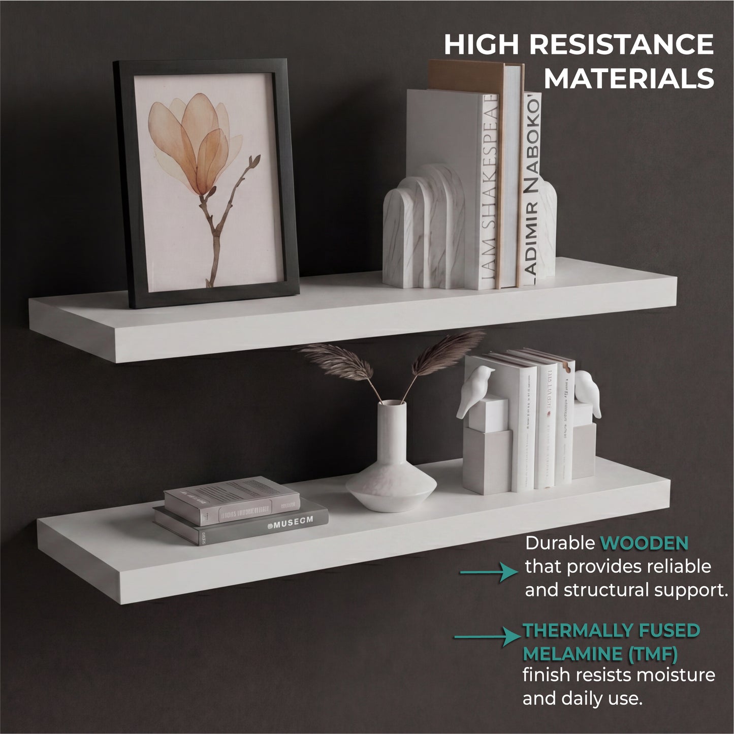 TUHOME Ecco 31.5-Inch Floating Shelves Set of Two with Hidden Brackets, Modern Wall-Mounted Shelves for Bedroom, Bathroom or Living Room Décor, Minimalist Display and Storage Solution for Books, Photos and Accessories