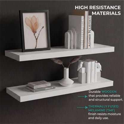 TUHOME Ecco 31.5-Inch Floating Shelves Set of Two with Hidden Brackets, Modern Wall-Mounted Shelves for Bedroom, Bathroom or Living Room Décor, Minimalist Display and Storage Solution for Books, Photos and Accessories