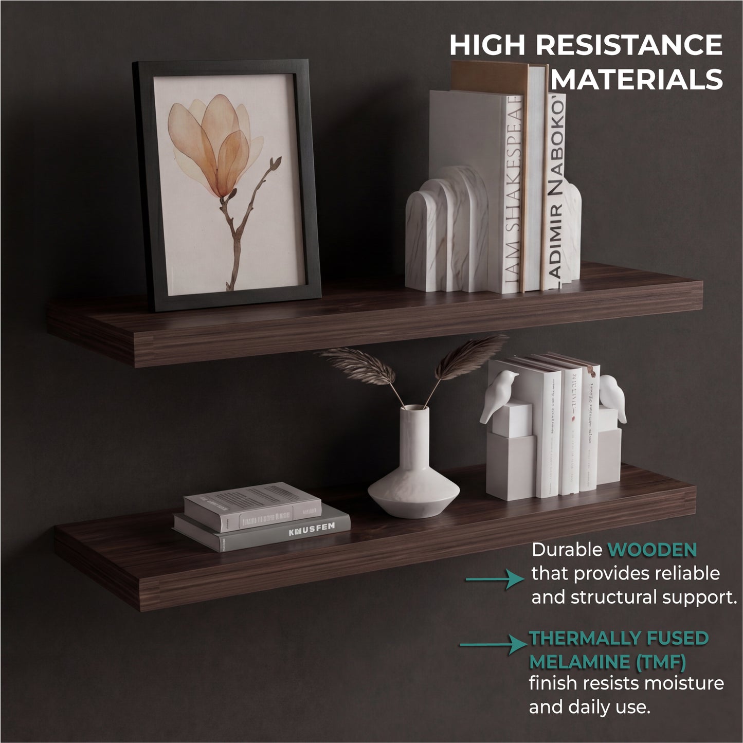TUHOME Ecco 31.5-Inch Floating Shelves Set of Two with Hidden Brackets, Modern Wall-Mounted Shelves for Bedroom, Bathroom or Living Room Décor, Minimalist Display and Storage Solution for Books, Photos and Accessories