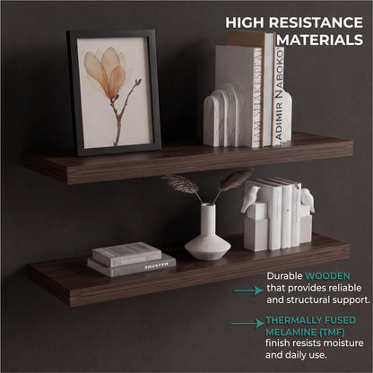 TUHOME Ecco 31.5-Inch Floating Shelves Set of Two with Hidden Brackets, Modern Wall-Mounted Shelves for Bedroom, Bathroom or Living Room Décor, Minimalist Display and Storage Solution for Books, Photos and Accessories