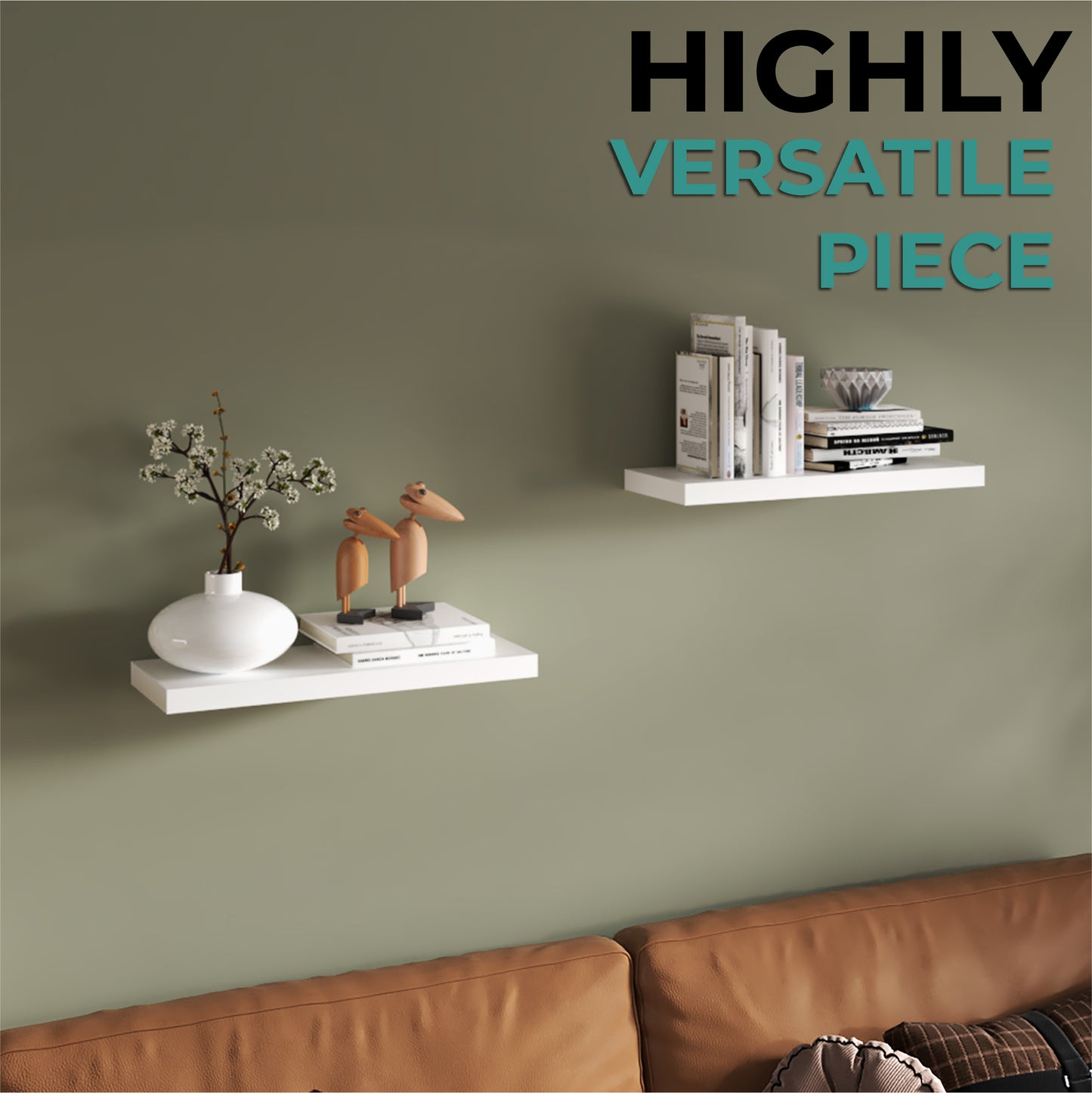 TUHOME Ecco 31.5-Inch Floating Shelves Set of Two with Hidden Brackets, Modern Wall-Mounted Shelves for Bedroom, Bathroom or Living Room Décor, Minimalist Display and Storage Solution for Books, Photos and Accessories