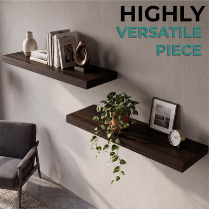 TUHOME Ecco 31.5-Inch Floating Shelves Set of Two with Hidden Brackets, Modern Wall-Mounted Shelves for Bedroom, Bathroom or Living Room Décor, Minimalist Display and Storage Solution for Books, Photos and Accessories