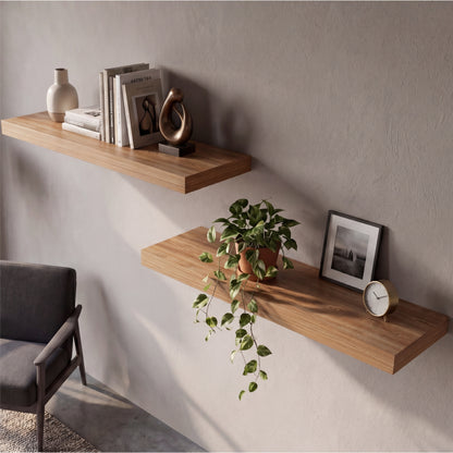 TUHOME Ecco 31.5-Inch Floating Shelves Set of Two with Hidden Brackets, Modern Wall-Mounted Shelves for Bedroom, Bathroom or Living Room Décor, Minimalist Display and Storage Solution for Books, Photos and Accessories