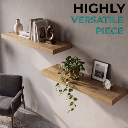 TUHOME Ecco 31.5-Inch Floating Shelves Set of Two with Hidden Brackets, Modern Wall-Mounted Shelves for Bedroom, Bathroom or Living Room Décor, Minimalist Display and Storage Solution for Books, Photos and Accessories