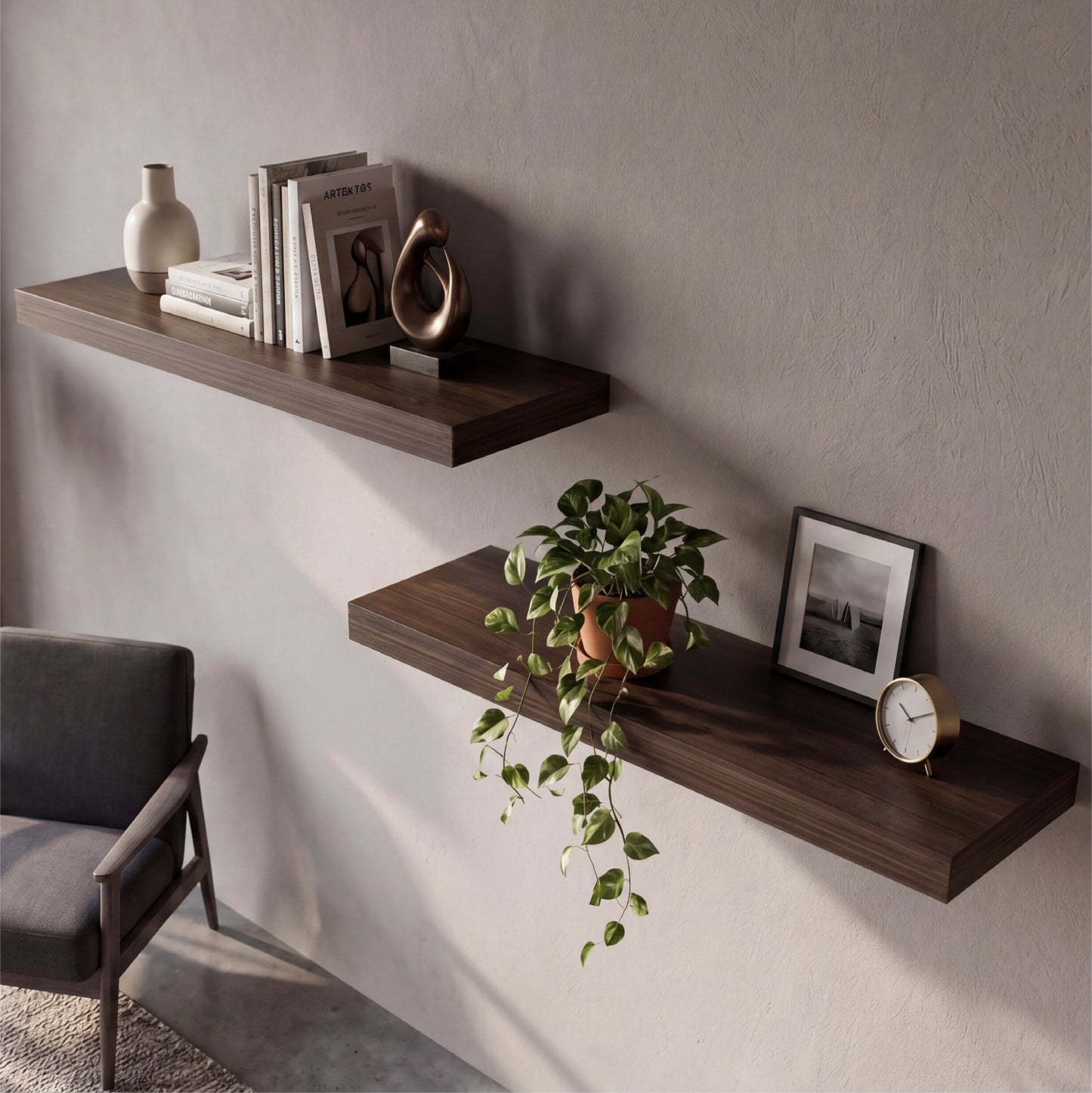 TUHOME Ecco 31.5-Inch Floating Shelves Set of Two with Hidden Brackets, Modern Wall-Mounted Shelves for Bedroom, Bathroom or Living Room Décor, Minimalist Display and Storage Solution for Books, Photos and Accessories