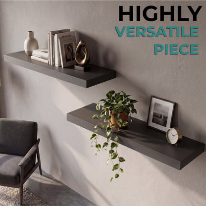 TUHOME Ecco 31.5-Inch Floating Shelves Set of Two with Hidden Brackets, Modern Wall-Mounted Shelves for Bedroom, Bathroom or Living Room Décor, Minimalist Display and Storage Solution for Books, Photos and Accessories
