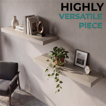 TUHOME Ecco 31.5-Inch Floating Shelves Set of Two with Hidden Brackets, Modern Wall-Mounted Shelves for Bedroom, Bathroom or Living Room Décor, Minimalist Display and Storage Solution for Books, Photos and Accessories