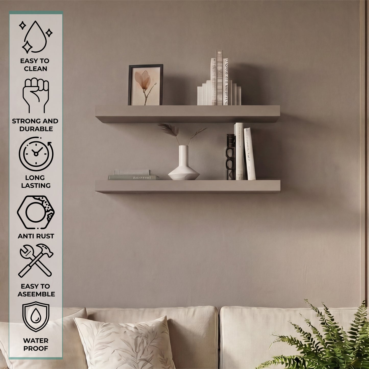 TUHOME Ecco 31.5-Inch Floating Shelves Set of Two with Hidden Brackets, Modern Wall-Mounted Shelves for Bedroom, Bathroom or Living Room Décor, Minimalist Display and Storage Solution for Books, Photos and Accessories