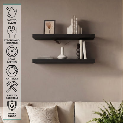 TUHOME Ecco 31.5-Inch Floating Shelves Set of Two with Hidden Brackets, Modern Wall-Mounted Shelves for Bedroom, Bathroom or Living Room Décor, Minimalist Display and Storage Solution for Books, Photos and Accessories