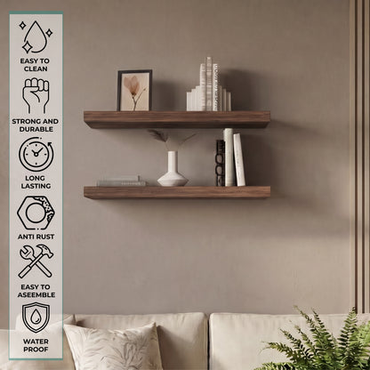 TUHOME Ecco 31.5-Inch Floating Shelves Set of Two with Hidden Brackets, Modern Wall-Mounted Shelves for Bedroom, Bathroom or Living Room Décor, Minimalist Display and Storage Solution for Books, Photos and Accessories