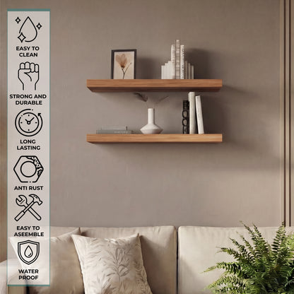 TUHOME Ecco 31.5-Inch Floating Shelves Set of Two with Hidden Brackets, Modern Wall-Mounted Shelves for Bedroom, Bathroom or Living Room Décor, Minimalist Display and Storage Solution for Books, Photos and Accessories