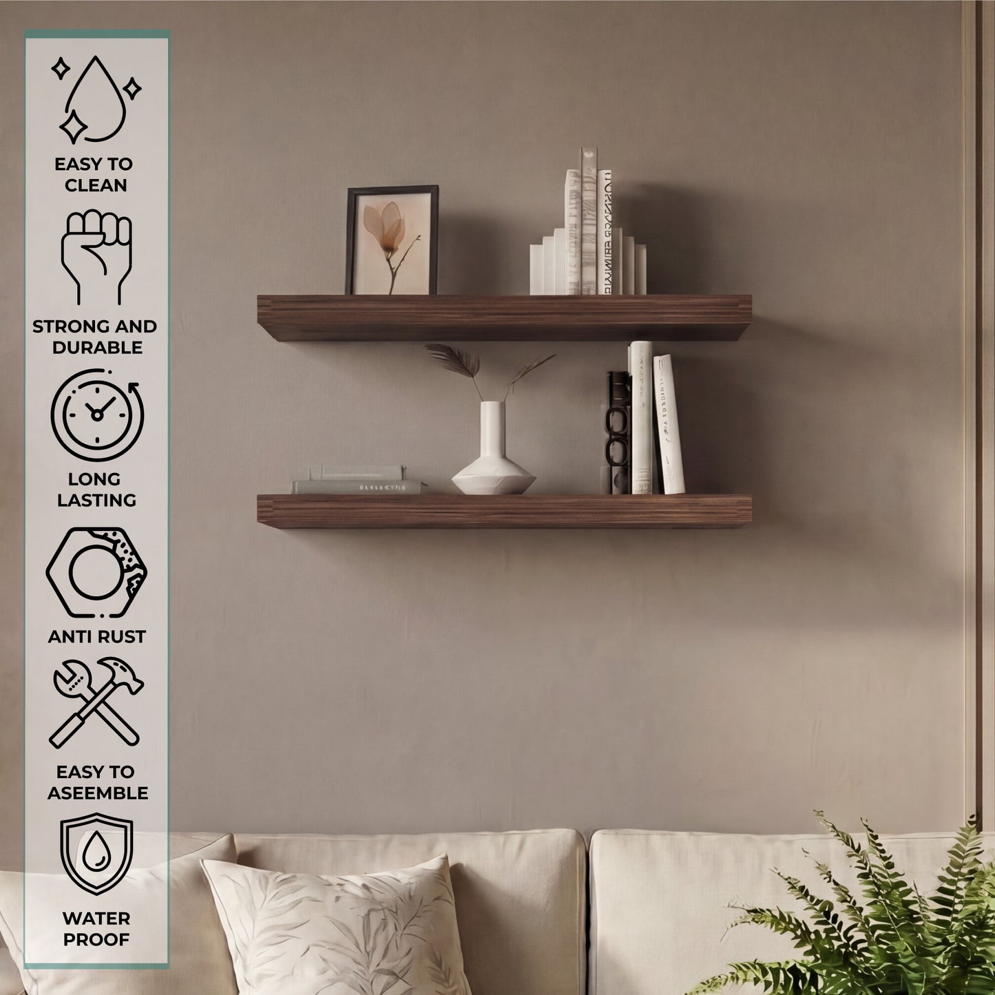 TUHOME Ecco 31.5-Inch Floating Shelves Set of Two with Hidden Brackets, Modern Wall-Mounted Shelves for Bedroom, Bathroom or Living Room Décor, Minimalist Display and Storage Solution for Books, Photos and Accessories