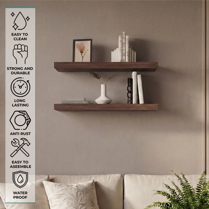 TUHOME Ecco 31.5-Inch Floating Shelves Set of Two with Hidden Brackets, Modern Wall-Mounted Shelves for Bedroom, Bathroom or Living Room Décor, Minimalist Display and Storage Solution for Books, Photos and Accessories