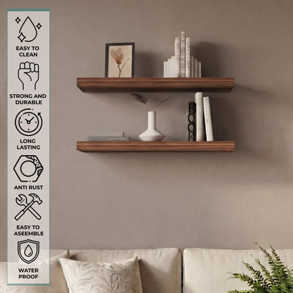 TUHOME Ecco 31.5-Inch Floating Shelves Set of Two with Hidden Brackets, Modern Wall-Mounted Shelves for Bedroom, Bathroom or Living Room Décor, Minimalist Display and Storage Solution for Books, Photos and Accessories