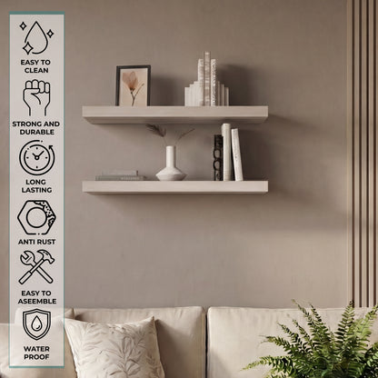 TUHOME Ecco 31.5-Inch Floating Shelves Set of Two with Hidden Brackets, Modern Wall-Mounted Shelves for Bedroom, Bathroom or Living Room Décor, Minimalist Display and Storage Solution for Books, Photos and Accessories