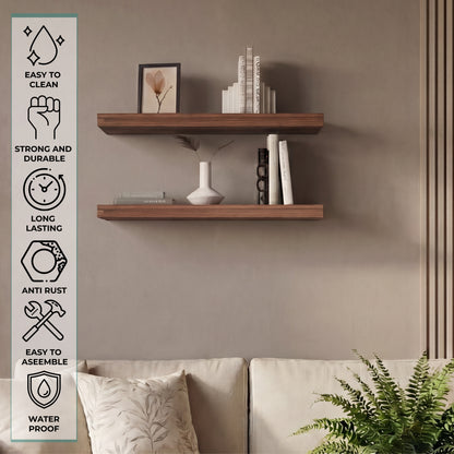 TUHOME Ecco 31.5-Inch Floating Shelves Set of Two with Hidden Brackets, Modern Wall-Mounted Shelves for Bedroom, Bathroom or Living Room Décor, Minimalist Display and Storage Solution for Books, Photos and Accessories