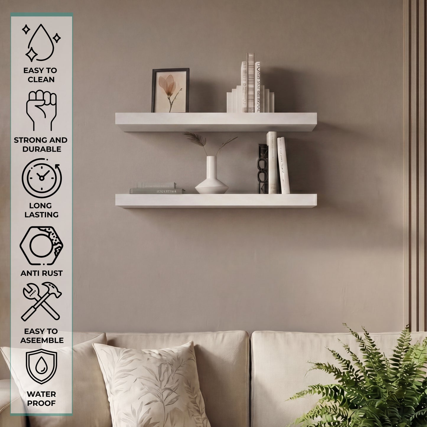 TUHOME Ecco 31.5-Inch Floating Shelves Set of Two with Hidden Brackets, Modern Wall-Mounted Shelves for Bedroom, Bathroom or Living Room Décor, Minimalist Display and Storage Solution for Books, Photos and Accessories