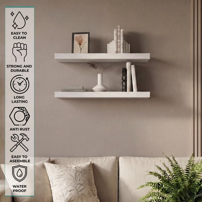 TUHOME Ecco 31.5-Inch Floating Shelves Set of Two with Hidden Brackets, Modern Wall-Mounted Shelves for Bedroom, Bathroom or Living Room Décor, Minimalist Display and Storage Solution for Books, Photos and Accessories