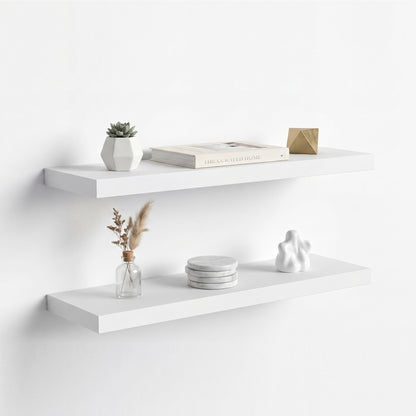 TUHOME Ecco 31.5-Inch Floating Shelves Set of Two with Hidden Brackets, Modern Wall-Mounted Shelves for Bedroom, Bathroom or Living Room Décor, Minimalist Display and Storage Solution for Books, Photos and Accessories