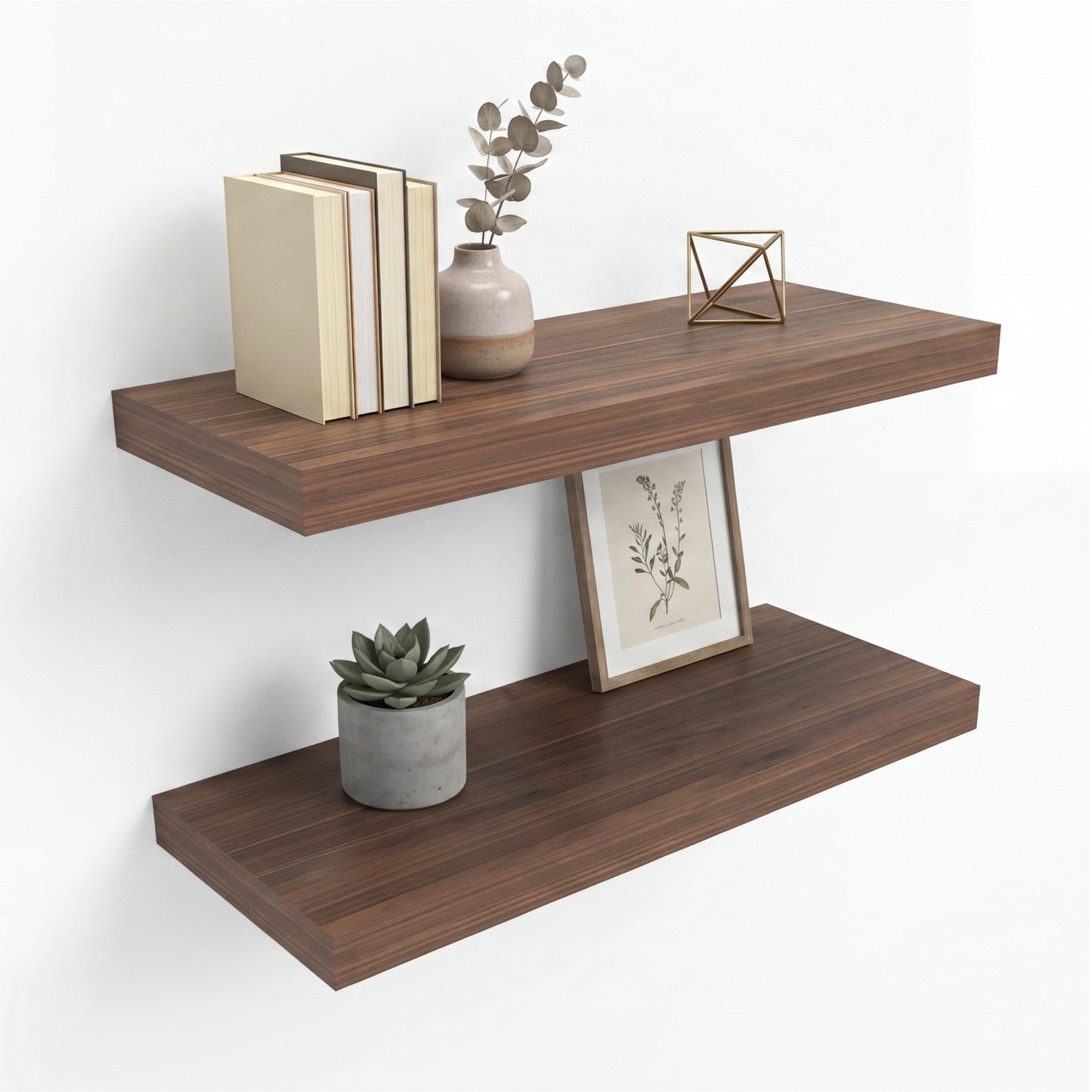TUHOME Ecco 31.5-Inch Floating Shelves Set of Two with Hidden Brackets, Modern Wall-Mounted Shelves for Bedroom, Bathroom or Living Room Décor, Minimalist Display and Storage Solution for Books, Photos and Accessories