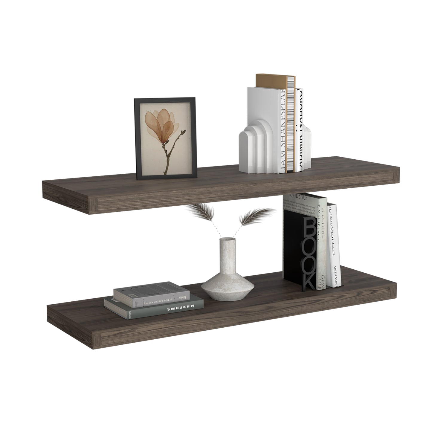 TUHOME Ecco 31.5-Inch Floating Shelves Set of Two with Hidden Brackets, Modern Wall-Mounted Shelves for Bedroom, Bathroom or Living Room Décor, Minimalist Display and Storage Solution for Books, Photos and Accessories
