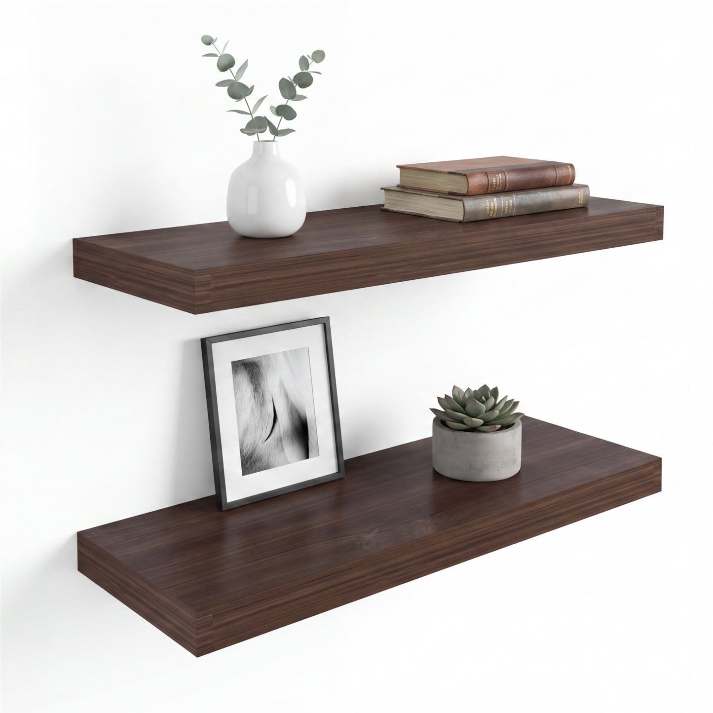TUHOME Ecco 31.5-Inch Floating Shelves Set of Two with Hidden Brackets, Modern Wall-Mounted Shelves for Bedroom, Bathroom or Living Room Décor, Minimalist Display and Storage Solution for Books, Photos and Accessories