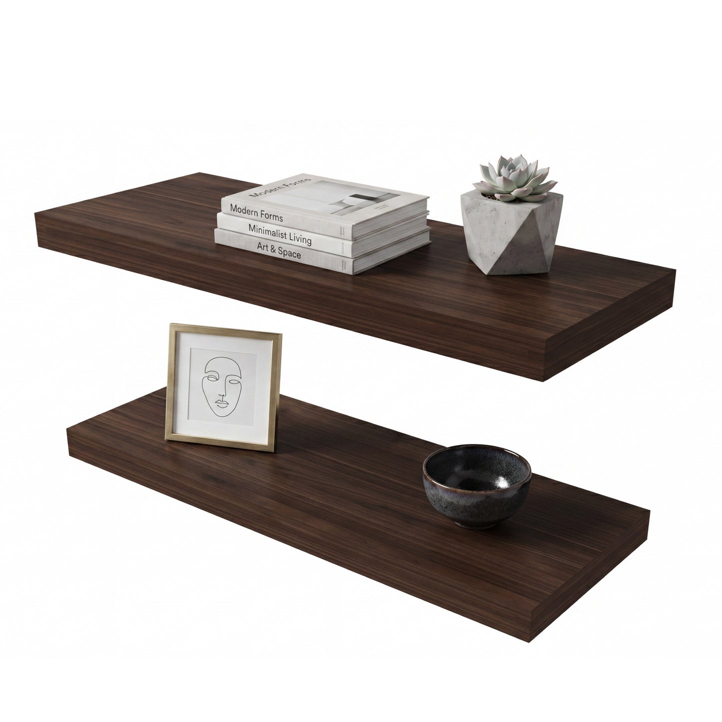TUHOME Ecco 31.5-Inch Floating Shelves Set of Two with Hidden Brackets, Modern Wall-Mounted Shelves for Bedroom, Bathroom or Living Room Décor, Minimalist Display and Storage Solution for Books, Photos and Accessories